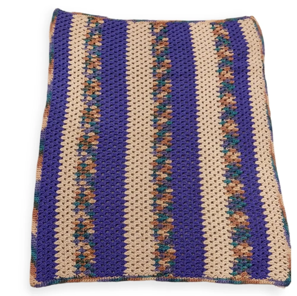 Afghan Crochet Lap Blanket Throw Purple Beige 36